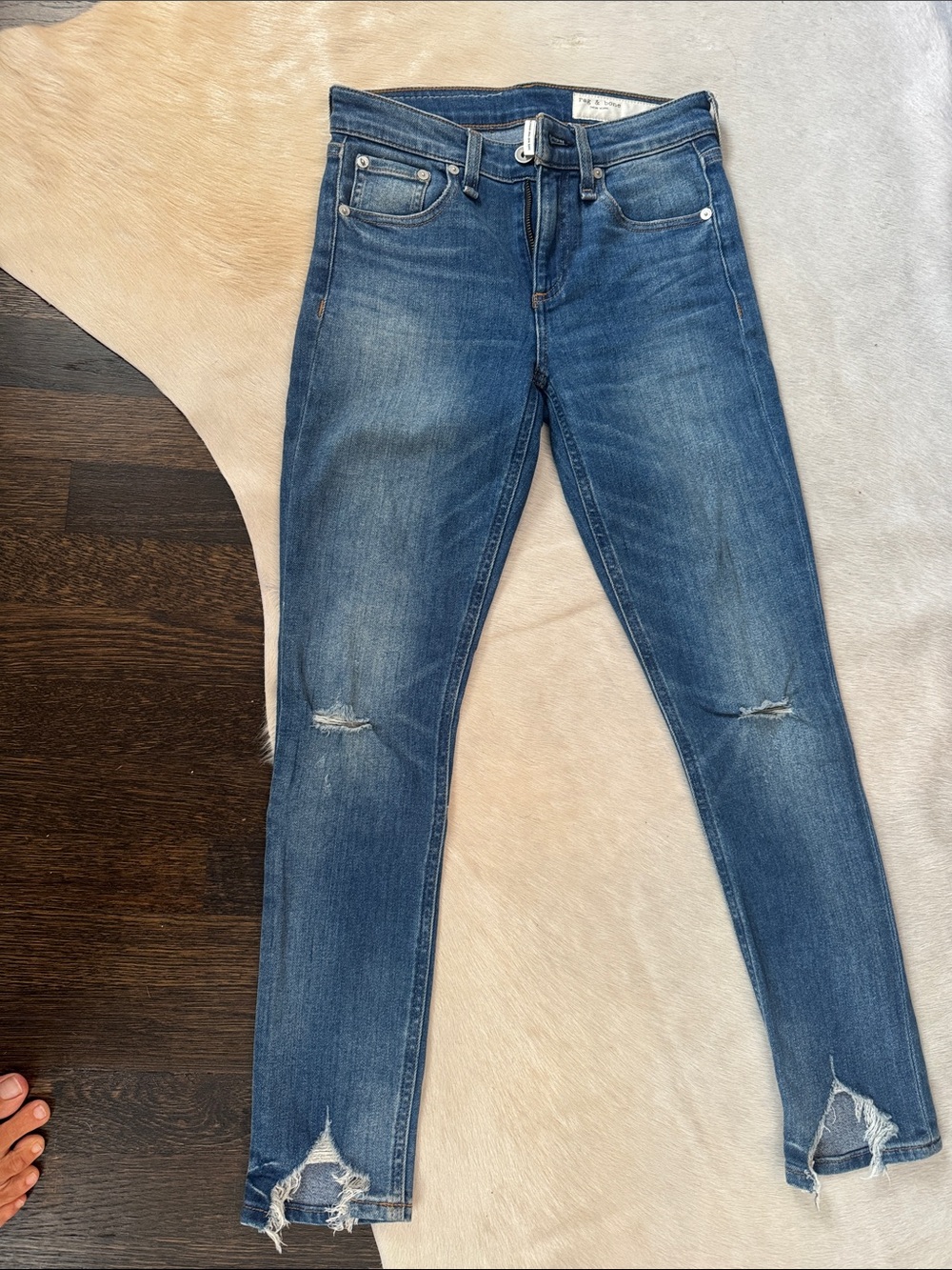 rag & bone Mid-Blue Distressed Skinny Jeans